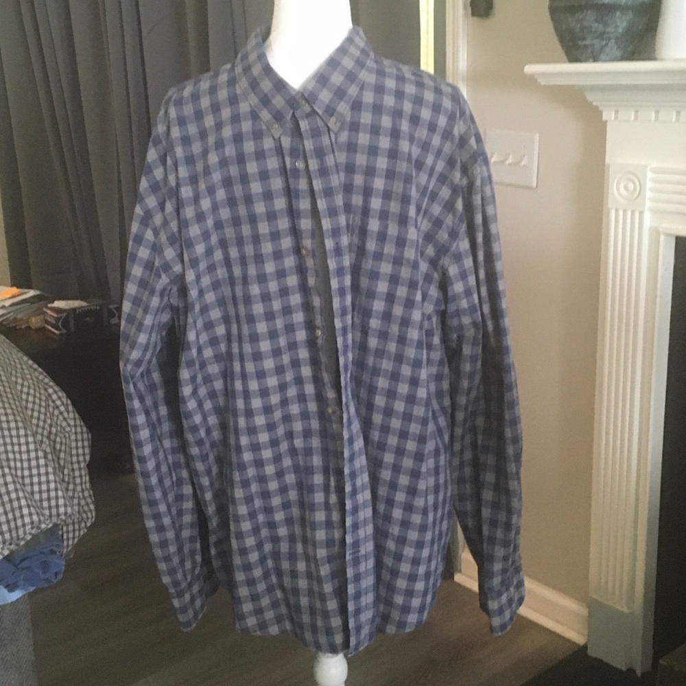 St. John's Bay Navy and Light Blue Gingham Button-Down Shirt